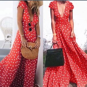 NWT red polka dot maxi wrap dress
